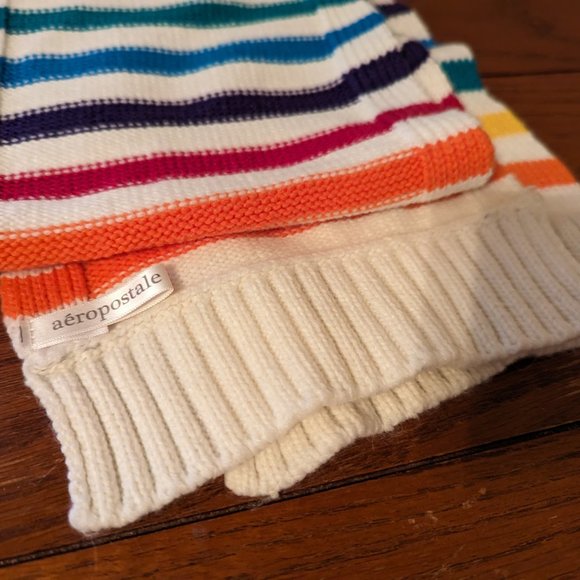Aeropostale Winter White Rainbow Stripe Long Unisex Acrylic Scarf 67" x 7.5" - Picture 3 of 9